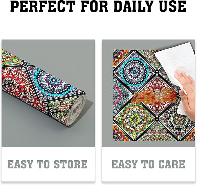 Giwawa Boho Mandala Placemats, Mexican Ethnic Traditional Pattern with Geometric Plaids, Abstract Flower Washable Linen Table Place Mats Set of 4 for Dining Kitchen Party, 12"x18"