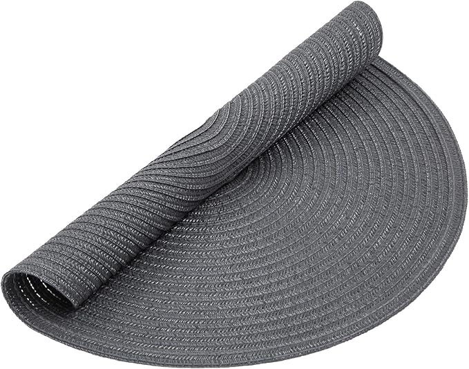 SHACOS Round Placemats Set of 6 Washable 15 inch Round Table Mats Cotton Polyester Woven Braided Place Mats for Dining Table (Charcoal Gray, 6)