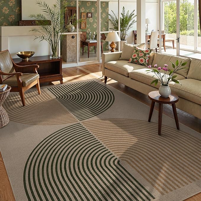 Lahome Modern Rainbow Easy Jute Rug, 6x9 Rug for Living Room Washable Indoor Outdoor Patio Rug, Farmhouse Rug for Bedroom Non Slip Contemporary Carpet for Backyard Deck Office Decor