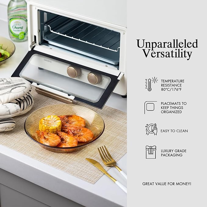 Placemats Set of 12 - Easy Clean Woven Vinyl Placemat for Dining Table, Indoor/Outdoor Place Mats, Washable PVC Table Mats（Beige）