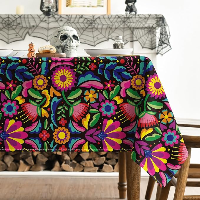 Horaldaily Mexico Tablecloth 60x120 Inch Rectangular, Halloween Cinco De Mayo Fiesta Washable Seasonal Table Cover for Party Picnic Dinner Decor