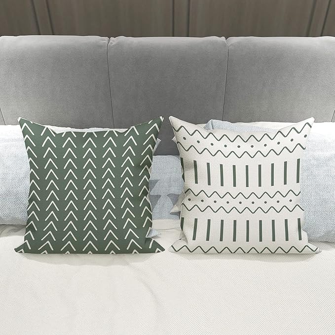 YCOLL Pillow Covers 18x18 Set of 4, Modern Sofa Throw Pillow Cover, Decorative Outdoor Linen Fabric Pillow Case for Couch Bed Car, Aqua Green