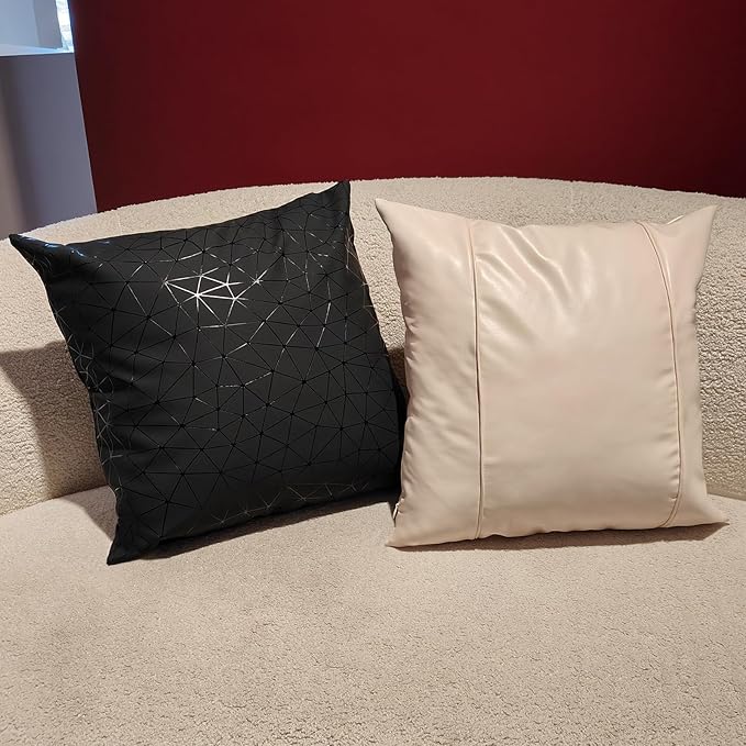 Faux Leather Throw Pillow Covers 18X18 Inch Black Stripe Outdoor Modern Farmhouse Solid Decorative Pillow Covers for Room Couch Living Bedroom Bed Sofa