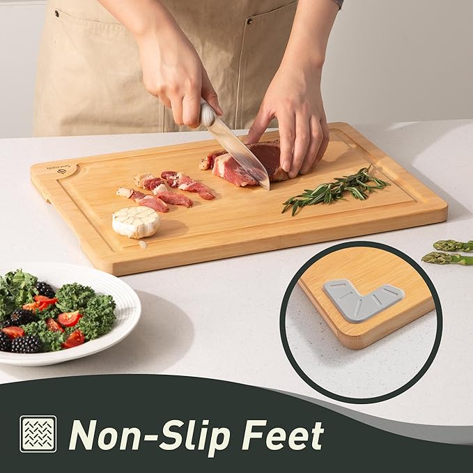 5 Packs Bamboo Cutting Board Set with Non Slip Feet Holder and Over Sink Nice Solid Thick Wood Juice Groove Chopping Board Small Big Xl XXl xlarge Oversized Kitchen Counter Organic Vegetable Meat Kit