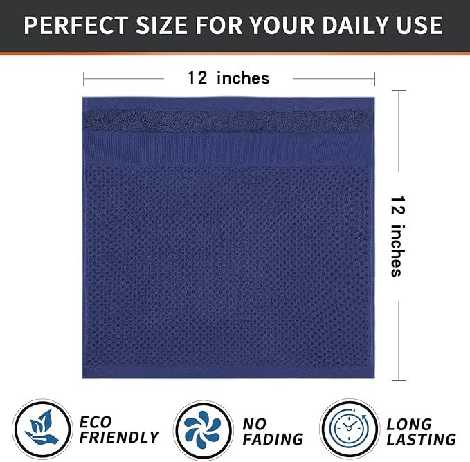 Homaxy 100% Cotton Dish Cloths, 8 Pack - 12 x 12 Inches, Waffle Weave Super Soft and Absorbent Dish Towels Quick Drying Dishcloths, Navy Blue