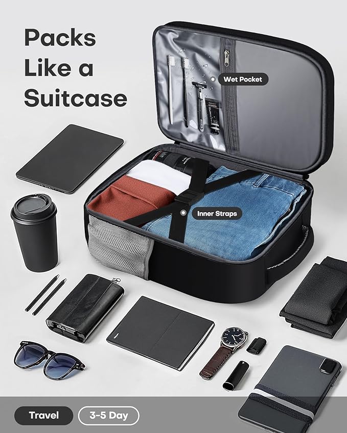 HOTOR Travel Backpack - Flight Approved Travel Bag for Men and Women, Carry on Luggage for 15.6" Laptop and Travel Essentials for Work, Business, Weekender, College 12.8"x8.3"x18.5" (Black)