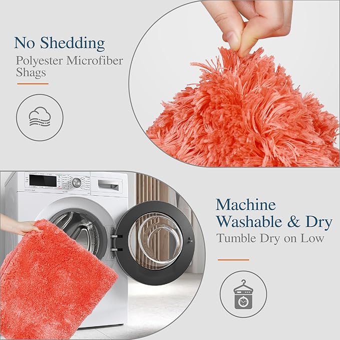 Walensee Bathroom Rug Non Slip Bath Mat (16 x 24, Iiving Coral) Water Absorbent Soft Microfiber Shaggy Bathroom Mat Machine Washable Bath Rug Thick Plush Rugs for Shower