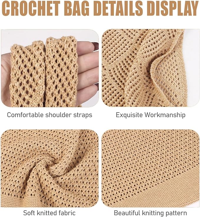 COOKOOKY Crochet Beach Tote bag Summer Beach Bag for Women Aesthetic Mesh Tote Bag Hippie Bag Knit Bag