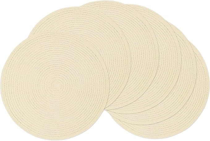 SHACOS Round Braided Placemats Set of 6 Round Table Mats for Dining Tables 15 inch (Cream, 6)