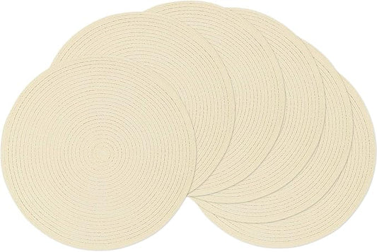SHACOS Round Braided Placemats Set of 6 Round Table Mats for Dining Tables 15 inch (Cream, 6)
