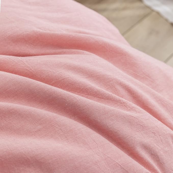 BESTOUCH Duvet Cover Set 100% Washed Cotton Linen Feel Super Soft Comfortable Chic Lightweight 3 PCs Home Bedding Set Solid Red Pink King