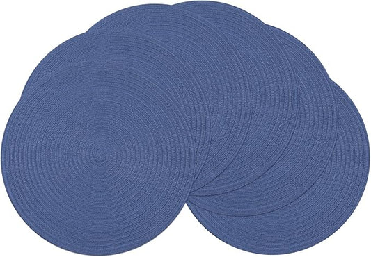 SHACOS Round Placemats Set of 6 Washable 15 inch Round Table Mats Cotton Polyester Woven Braided Place Mats for Dining Table (Sail Blue, 6)