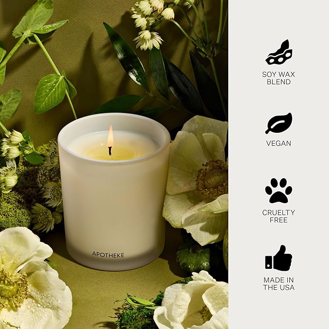 Apotheke Signature Scented Candles for Home, Verdant Garden - 10.5 oz - Soy Wax, Non Toxic, Large Jar White - Luxury Candle Gifts for Women & Men - Cedarwood, Jasmine, Fig, and Coconut