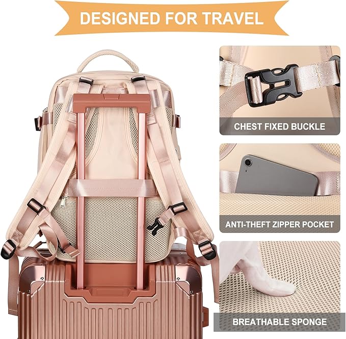 coowoz Travel Backpack For Women Men,Carry On Backpack,Hiking Backpack Waterproof Outdoor Sports Rucksack Casual Daypack Travel Essentials（Beige）