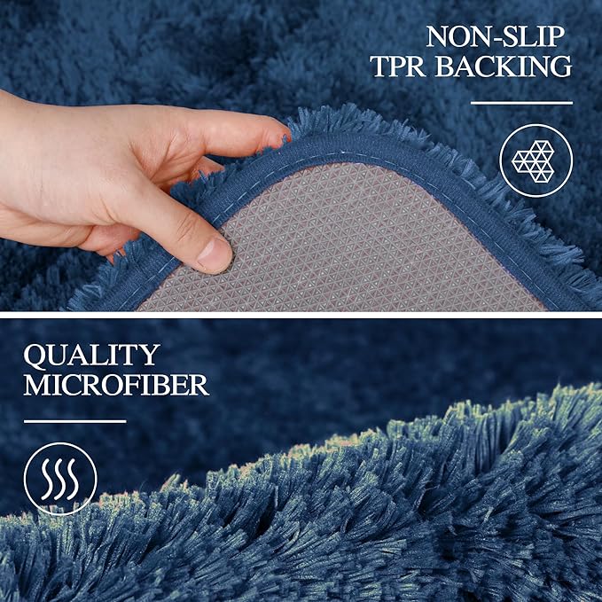 Walensee Large Bathroom Rug (24 x 60, Navy) Extra Soft and Absorbent Shaggy Bath Mat Machine Washable Microfiber Non Slip Luxury Floor Mat