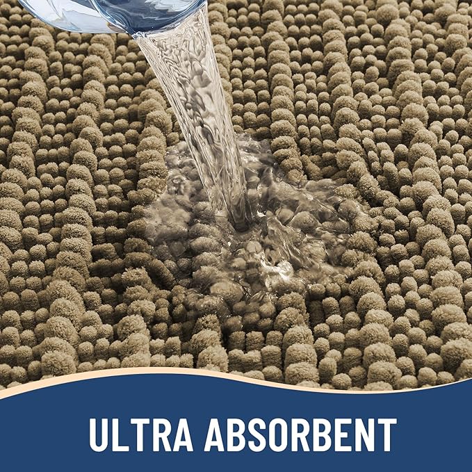 Arotive Luxury Chenille Bathroom Rug Mat, Extra Soft Thick Absorbent Shaggy Bath Rugs, Non-Slip Machine Wash Dry, Plush Bath Mats for Bathroom, Shower and Tub, 54x24, Camel