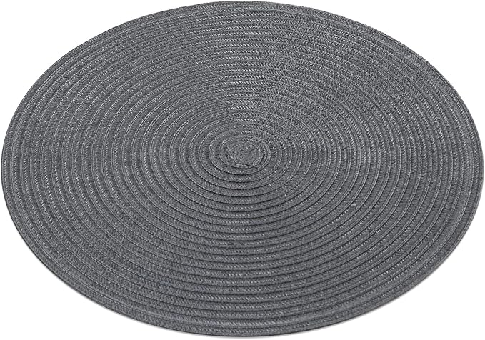 SHACOS Round Placemats Set of 6 Washable 15 inch Round Table Mats Cotton Polyester Woven Braided Place Mats for Dining Table (Charcoal Gray, 6)