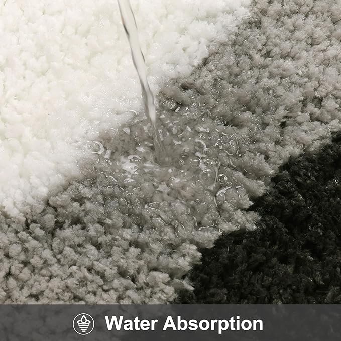 HAOCOO Bathroom Rug Mat, 18x25 inch Extra Soft Non-Slip Gradient Gray Rugs, Absorbent Microfiber Washable Small Rug Carpet for Floor Tub Shower Black/Grey