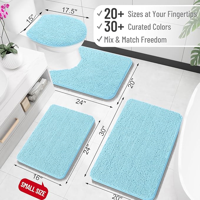 OLANLY Bathroom Rugs 30x20, Extra Soft Absorbent Chenille Bath Rugs, Rubber Backing Quick Dry, Machine Washable Bath Mats for Bathroom Floor, Tub and Shower, Home Decor Accessories, Sky Blue