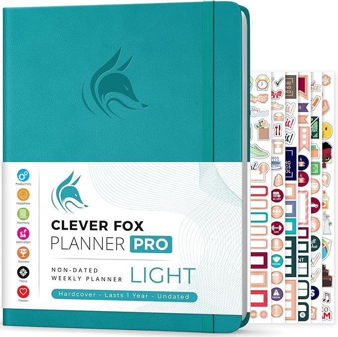 Clever Fox Planner PRO Light – Weekly & Monthly Life Planner to Increase Productivity, Time Management and Hit Your Goals, 8.5x11″ (Turquoise)