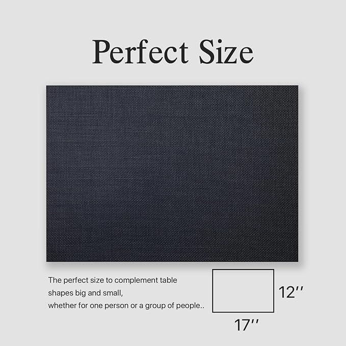 Placemats Set of 8 - Easy Clean Woven Vinyl Placemats for Dining Table, Indoor/Outdoor Place Mats, Washable PVC Table Mats（Black）