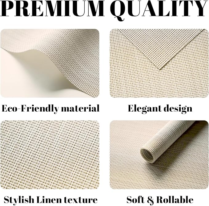 Placemats Set of 6 Vinyl/Plastic Woven Place Mats for Kitchen Table Indoor/Outdoor Washable Placemat Wipeable Dining Table Mats (Beige,6)