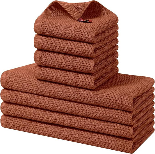Homaxy 100% Cotton Kitchen Towels and Dishcloths Set, 12 x 12 Inches and 13 x 28 Inches, Set of 8 Bulk Kitchen Towels Set, Ultra Soft Absorbent Dish Cloths for Washing Dishes, Rust