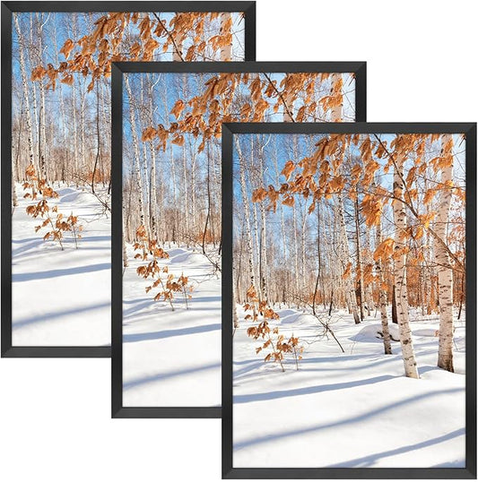 Golden State Art, A4 Aluminum Picture Frame, Black Metal Thin Poster Frames for 8.3x11.7 inch Photo, Acrylic Front, Wall Hook for Horizontal or Vertical Display, 3 Pack