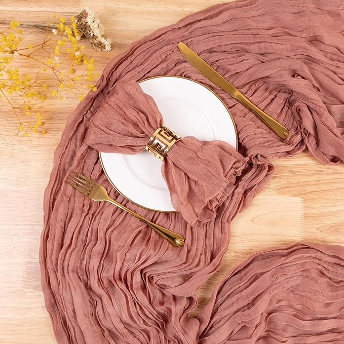Cheesecloth Table Runner Boho Table Runner 13.3FT Long Vintage Rustic Dusty Blush Gauze Wedding Dining Table Decorations for Holiday Birthday Party Baby Shower Event Decorations