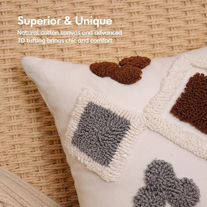 lifein 18x18 Pillow Covers-Throw Pillow Cover,Tufted Boho Jacquard Pillow Covers,Farmhouse Decorative Pillow Cover,Pillow Cases for Gift,Couch,Sofa,Bed,Chair,Living Room,Home Decor(18x18inch)