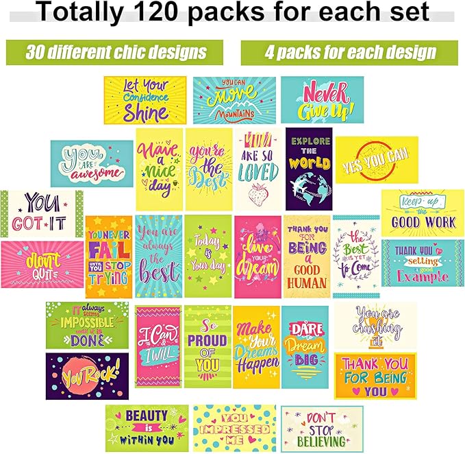 Outus 120 Pcs Motivational Encouragement Quote Cards, 30 Styles, Multicolor, 3.5 x 2 Inch (Greeting Cards)