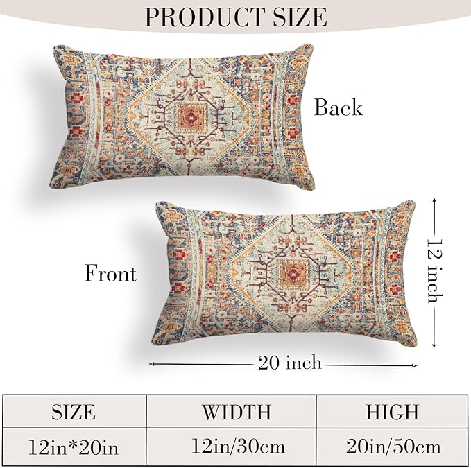 Boho Throw Pillow Covers 12x20 inch Set of 2,Boho Vintage Carpet Pattern Antique Ethnic Decor Double Sided Pattern Cushion Cover Soft Pillow Case Living Sofa Room Bed Square Pillow Cover