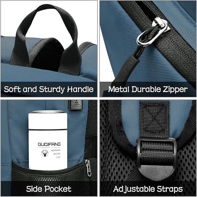 Backpack for School Teen Boys and Girls, Carry-on Lightweight Casual Bookbag with USB Charging Port Fit 15.6 Inch Notebook, Blue