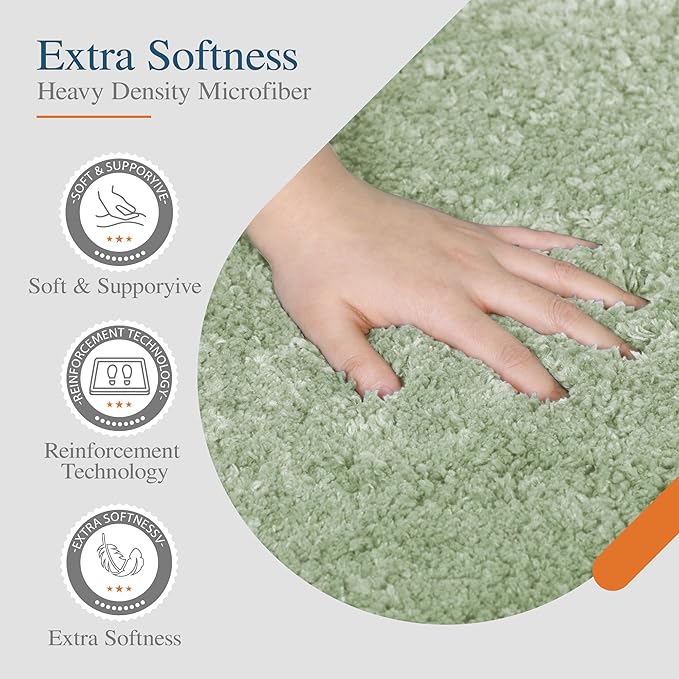 Walensee Bathroom Contour Rug (20x24, Pale Green) Non Slip Bath Mat for Bathroom Water Absorbent Soft Polyester Shaggy Machine Washable Bath Rug U Shape Toilet Rug