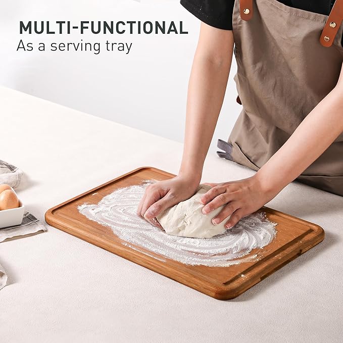 Bamboo Cutting Board for Kitchen Non Toxic Durable Wooden Cutting Boards with Deep Juice Grooves, Ideal Charcuterie Chopping Large for Meat Vegetables Fruits Cheese BBQ Ideal Kitchen Cool Unique Gifts