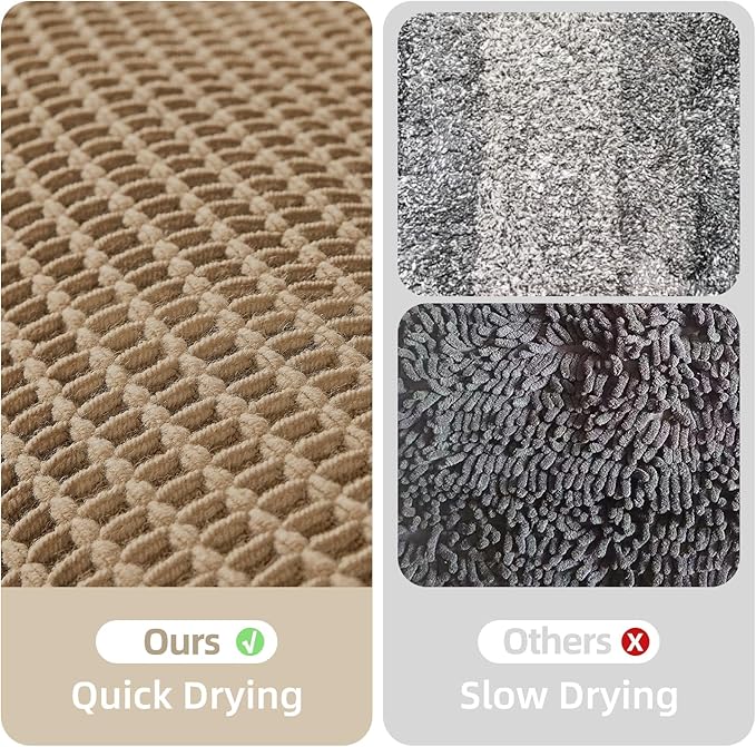 Waffle Bath Mat, Boho Bathroom Rugs Non Slip Washable Super Absorbent Quick Dry Farmhouse Bathroom Decor, 24"x16" Khaki