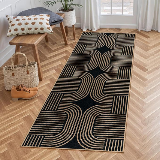 Lahome Modern Geometric Runner Rug, 2x6 Laundry Room Rug Runners for Hallways Non Slip, Washable Outdoor Carpet with Rubber Backing, Farmhouse Non Shedding Kitchen Mats for Floor Entryway