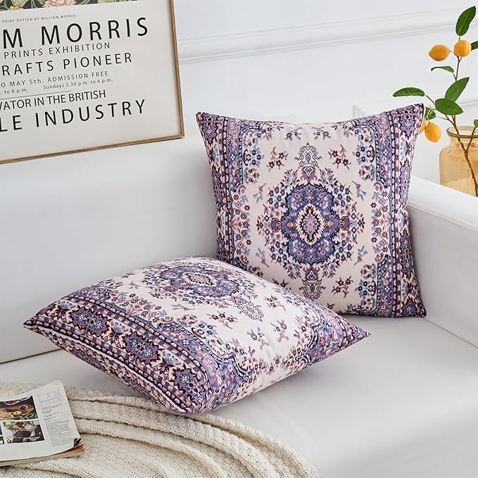 Boho Throw Pillow Covers 16x16 inch Set of 2,Boho Vintage Carpet Pattern Antique Ethnic Decor Double Sided Pattern Cushion Cover Soft Pillow Case Living Sofa Room Bed Square Pillow Cover