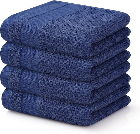 Homaxy 100% Cotton Waffle Weave Kitchen Towels, 13 x 28 Inches Super Absorbent and Machine Washable Dish Towels for Drying Dishes, 4-Packs, Navy Blue