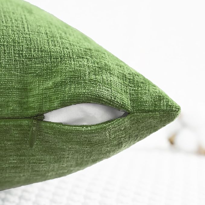 CaliTime Throw Pillow Covers Decorative 20 X 20 Inches Pack of 2 Cozy Chenille Cushion Cases for Couch Sofa Bed Living Room Home Forest Green