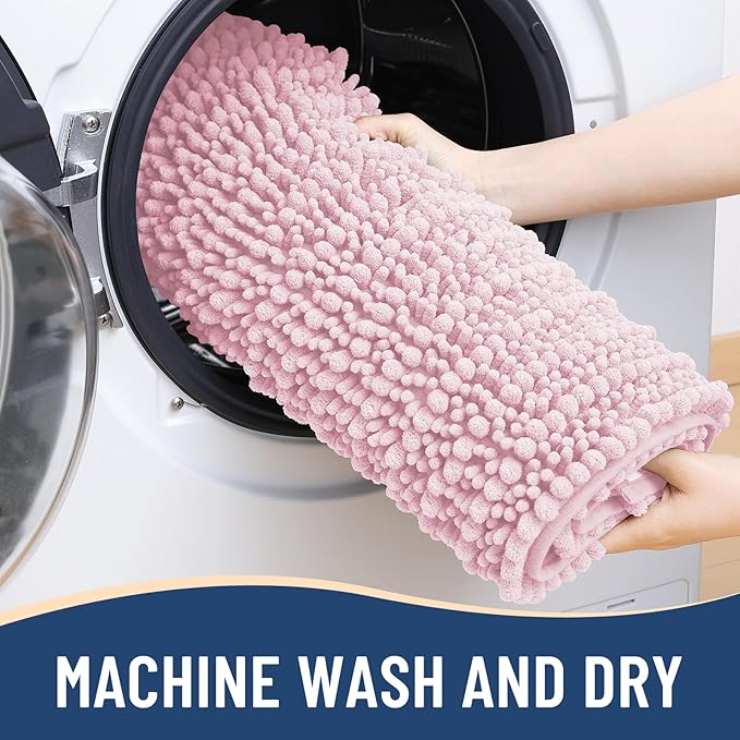 Arotive Luxury Chenille Bathroom Rug Mat, Extra Soft Thick Absorbent Shaggy Bath Rugs, Non-Slip Machine Wash Dry, Plush Bath Mats for Bathroom, Shower and Tub, 47x32, Pink