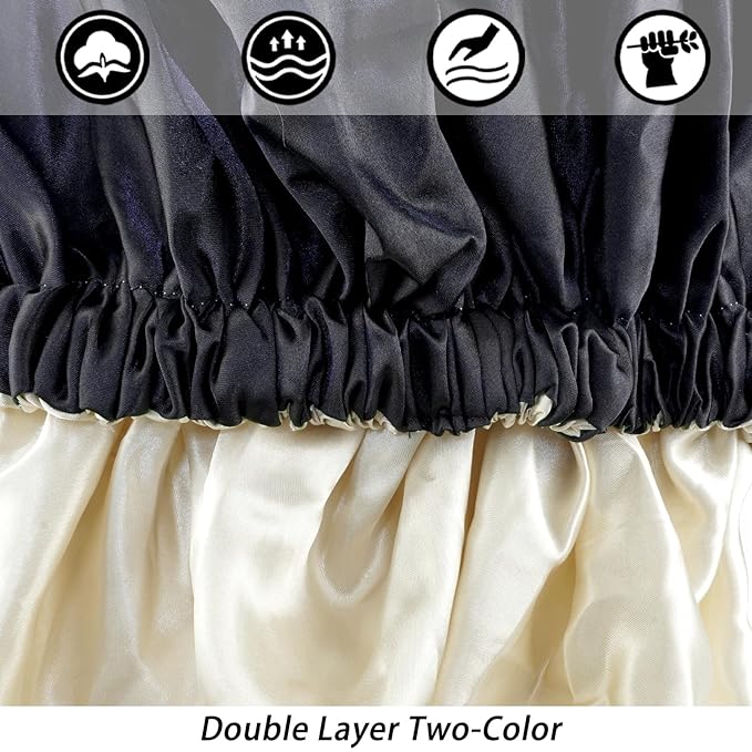 Satin Bonnet Silk Bonnet Hair Bonnet for Sleeping-Slouchy Beanie Hat Satin Sleep Cap for Women's Natural & Curly Hair(Black&Dark Pink)