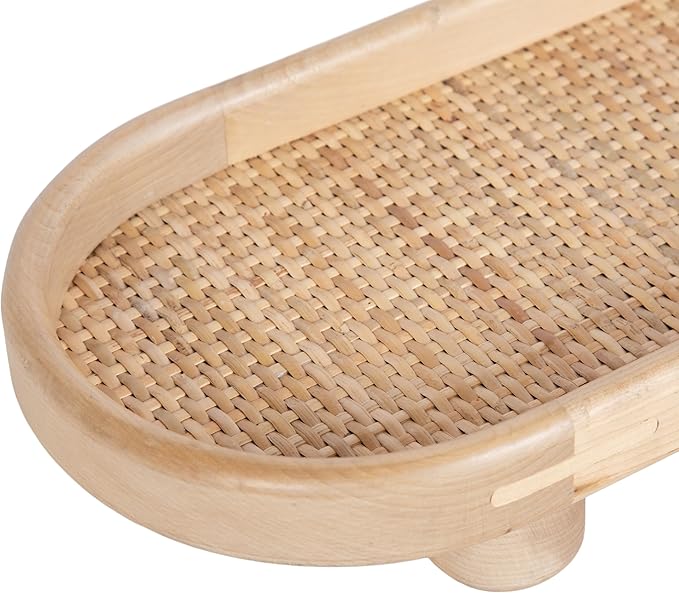 Kate and Laurel Planche Decorative Capsule Woven Tray with Solid Wood Frame, 27 x 8, Natural Brown, Modern Slim Wood Rectangle Serving Tray for Living Room