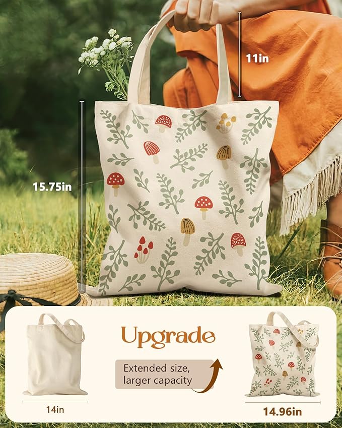Aesthetic Tote Bag for Girls - with Magnetic Buckle and Zipper Inner Pocket for Women Lady Canvas Cotton Tote Bag