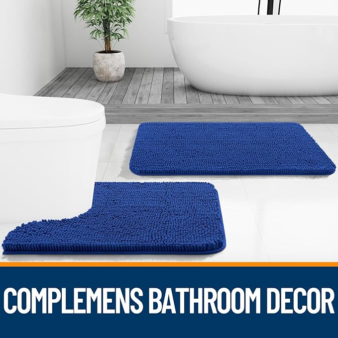 OLANLY Bathroom Rugs 70x24, Extra Soft Absorbent Chenille Bath Rugs, Rubber Backing Quick Dry, Machine Washable Bath Mats for Bathroom Floor, Tub and Shower, Home Decor Accessories, Royal Blue