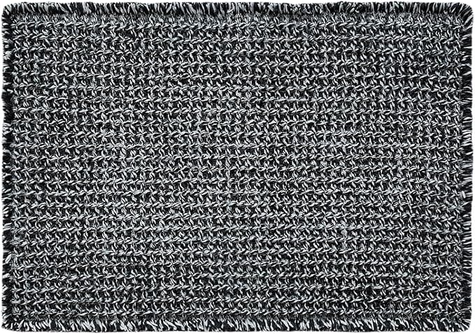 Black and White Bathroom Rugs, Waffle Bath Mat Non Slip Washable Super Absorbent Quick Dry Boho Farmhouse Bathroom Decor, 48"x24" Black and White