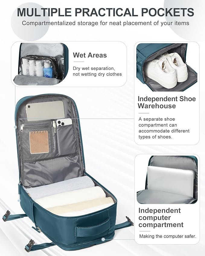 coowoz Travel Backpack Carry On for Women Man Gym Backpack with Laptop Compartment Mochila de Viaje Teacher Personal Item Backpacks Airplane Accessories Must Haves Peacock Blue Small