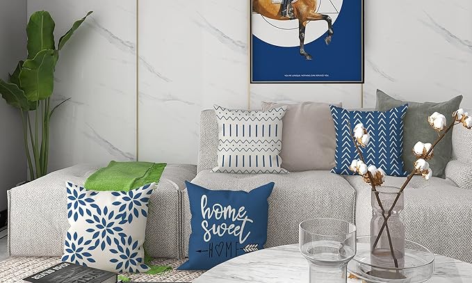 YCOLL Pillow Covers 16x16 Set of 4, Modern Sofa Throw Pillow Cover, Decorative Outdoor Linen Fabric Pillow Case for Couch Bed Car，Light Blue