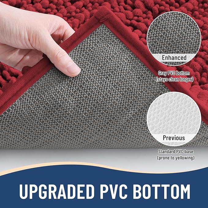 Arotive Luxury Chenille Bathroom Rug Mat, Extra Soft Thick Absorbent Shaggy Bath Rugs, Non-Slip Machine Wash Dry, Plush Bath Mats for Bathroom, Shower and Tub, 54x24, Red
