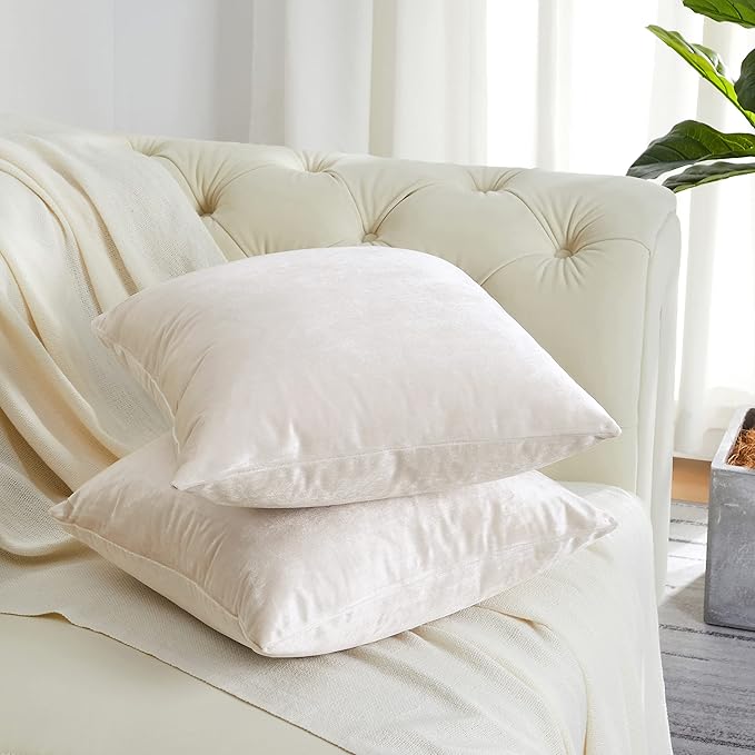 GIGIZAZA Velvet Ivory Cream Throw Pillow Covers Decorative Cushion Covers Pillow Cases Sham for Sofa Couch (20x20inch(50x50cm)-4pcs, Ivory)